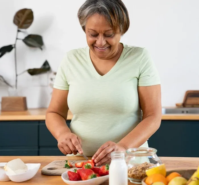 Fresh fruit being prepared at a kitchen worktop